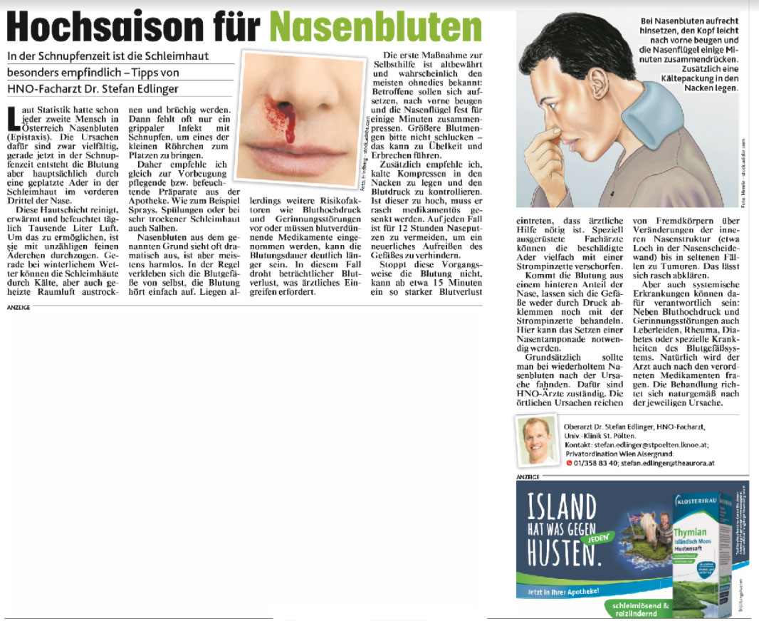Hochsaison fr Nasenbluten  Dr. Stefan Edlinger | Dr. Stefan Edlinger |  HNO Wien